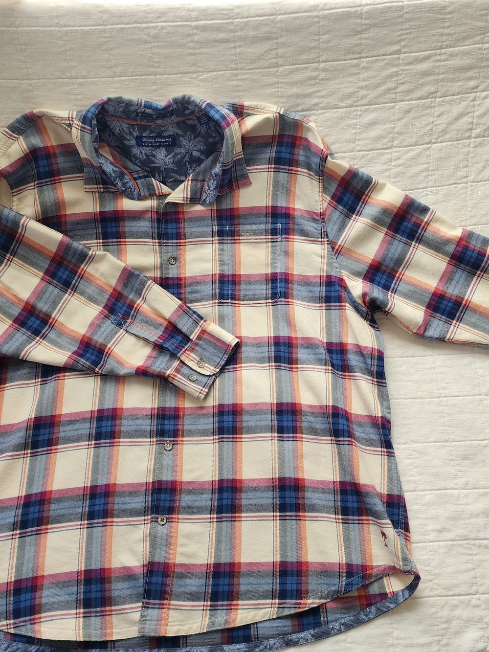 Tommy Bahama Cream, Canyon Beach Flannel Blue & Red Plaid Button-Down Shirt 3XLB